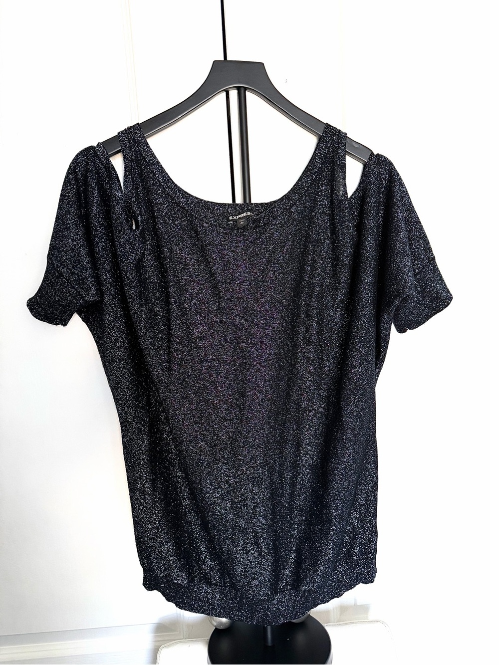 Express Metallic Black Cold-Shoulder Tee